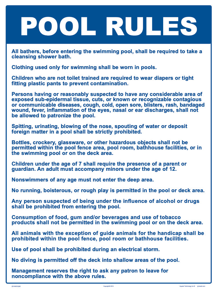 Arkansas Pool Rules Sign - 18 x 24 Inches on Heavy-Duty Aluminum