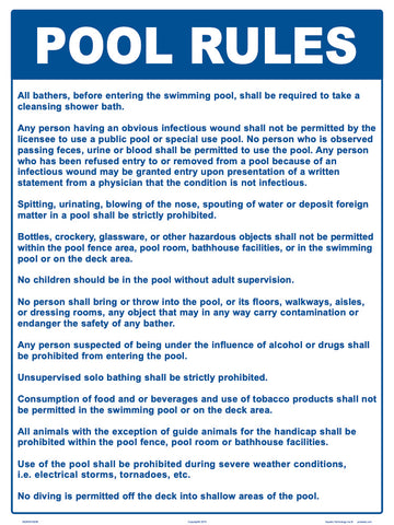 Ohio Pool Rules Sign - 18 x 24 Inches on Styrene Plastic