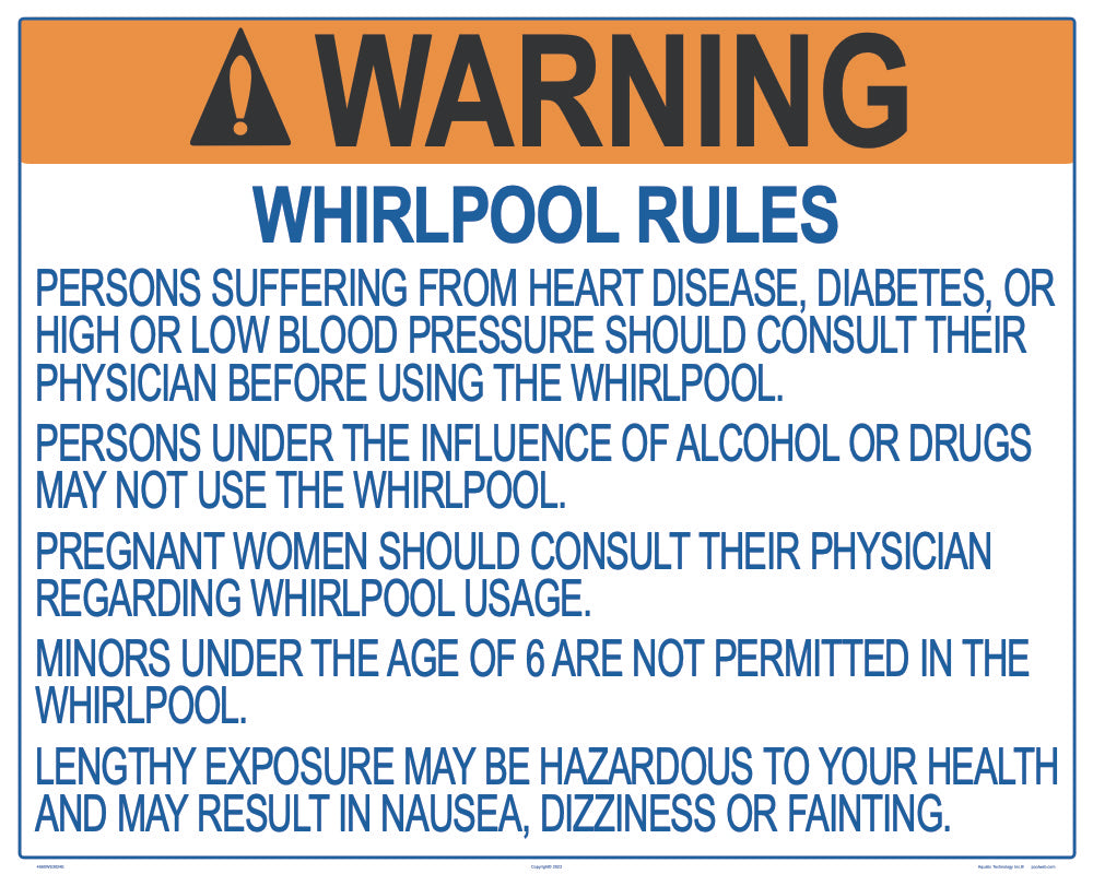 Wisconsin Whirlpool Warning and Rules Sign - 30 x 24 Inches on Heavy-Duty Aluminum