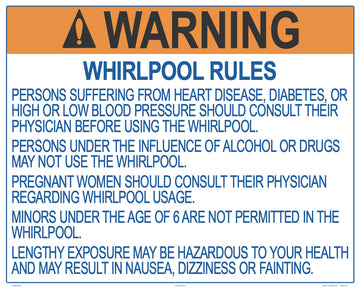 Wisconsin Whirlpool Warning and Rules Sign - 30 x 24 Inches on Heavy-Duty Aluminum