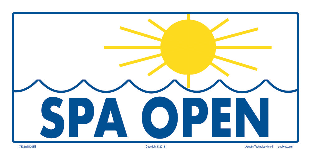 Spa Open (With Sun Graphic) Sign - 12 x 6 Inches on Styrene Plastic