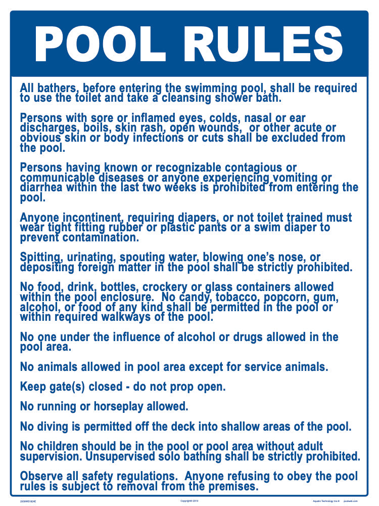 Arizona Pool Rules Sign - 18 x 24 Inches on Heavy-Duty Aluminum