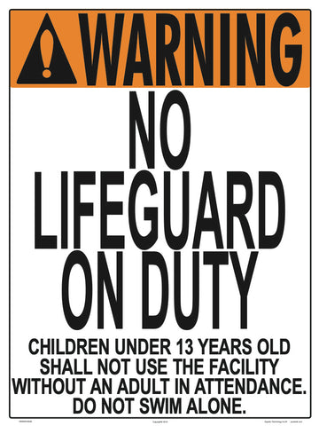 Idaho No Lifeguard Warning Sign (13 Years and Under) - 18 x 24 Inches on Heavy-Duty Aluminum