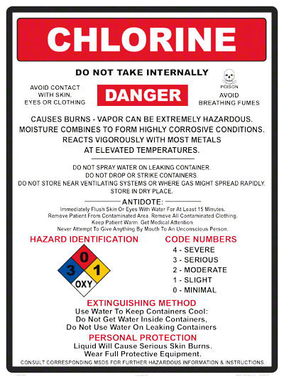 Chlorine Danger Instruction Sign - 18 x 24 Inches on Styrene Plastic