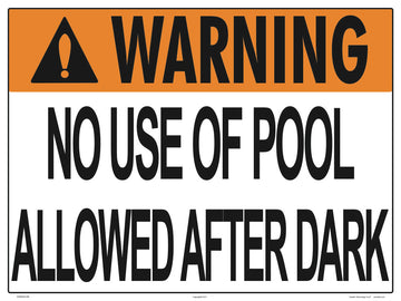 No Use of Pool After Dark Warning Sign - 24 x 18 Inches on Styrene Plastic