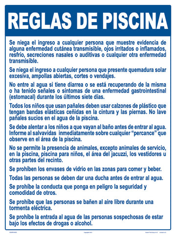 New Jersey Pool Rules Sign in Spanish - 18 x 24 Inches on Heavy-Duty Aluminum
