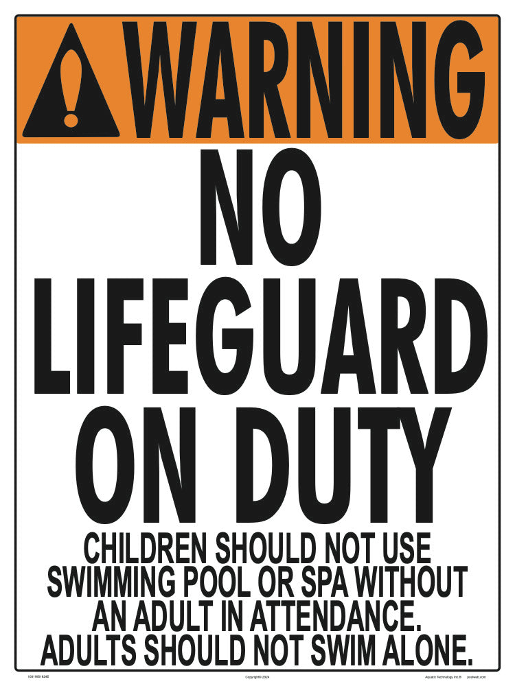 No Lifeguard Warning Sign (No Age Limit) - 18 x 24 Inches on Heavy-Duty Aluminum