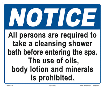 Notice All Persons Required to Shower Sign - 12 x 10 Inches on Styrene Plastic