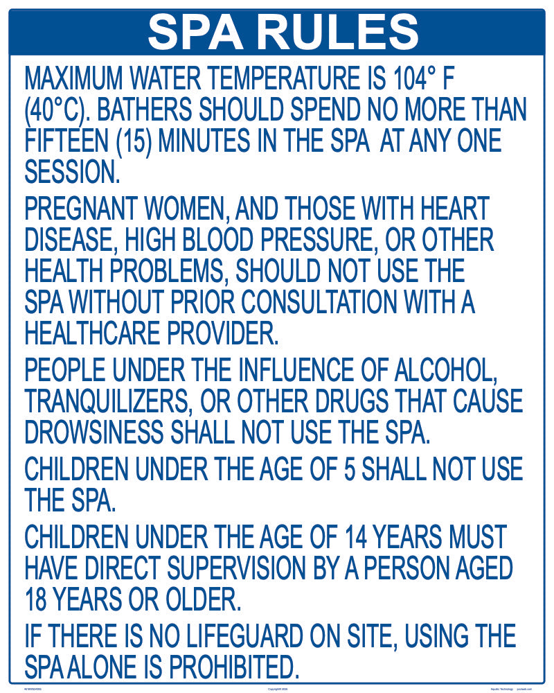 Oregon Spa Rules Sign - 24 x 30 Inches on Heavy-Duty Aluminum