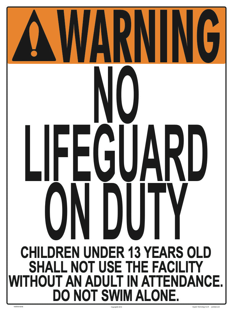 Idaho No Lifeguard Warning Sign (13 Years and Under) - 18 x 24 Inches on Styrene Plastic