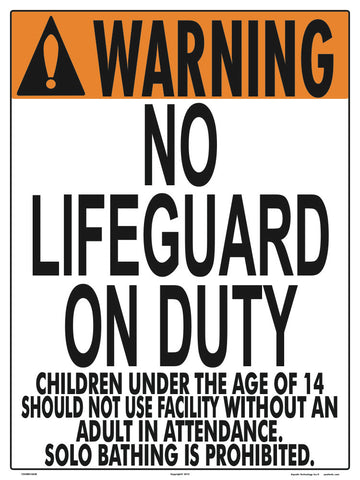 Nevada No Lifeguard Warning Sign (14 Years and Under) - 18 x 24 Inches on Heavy-Duty Aluminum