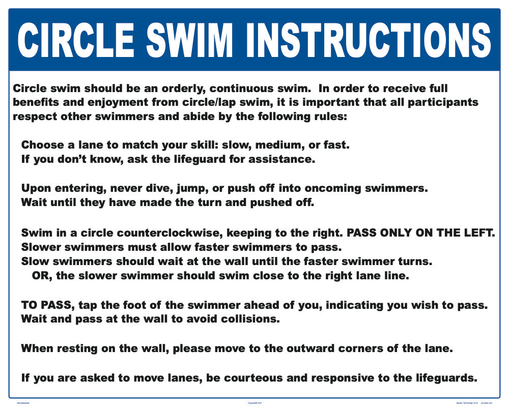 Circle Swim Instructions Sign - 30 x 24 Inches on Heavy-Duty Aluminum