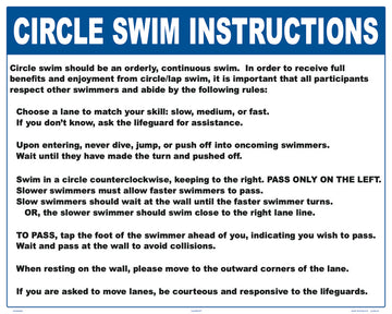Circle Swim Instructions Sign - 30 x 24 Inches on Heavy-Duty Aluminum