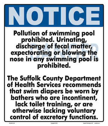 Notice Suffolk County Pollution Statement Sign - 12 x 14 Inches on Vinyl Stick-on