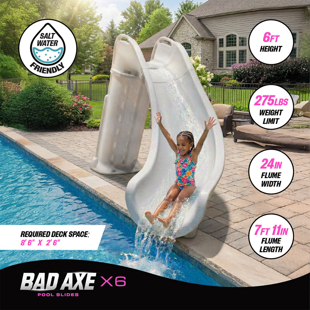 Bad Axe X6 Water Slide Left Turn - 6 Feet - Silver Quartz