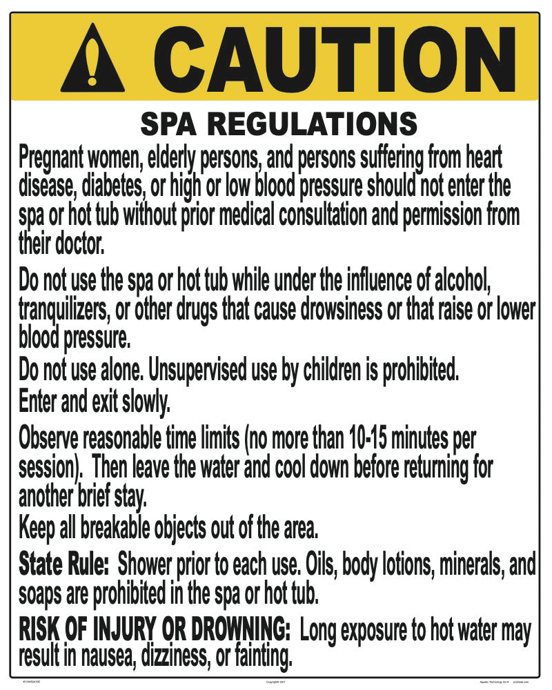 North Carolina Spa Regulations Caution Sign - 24 x 30 Inches on Styrene Plastic