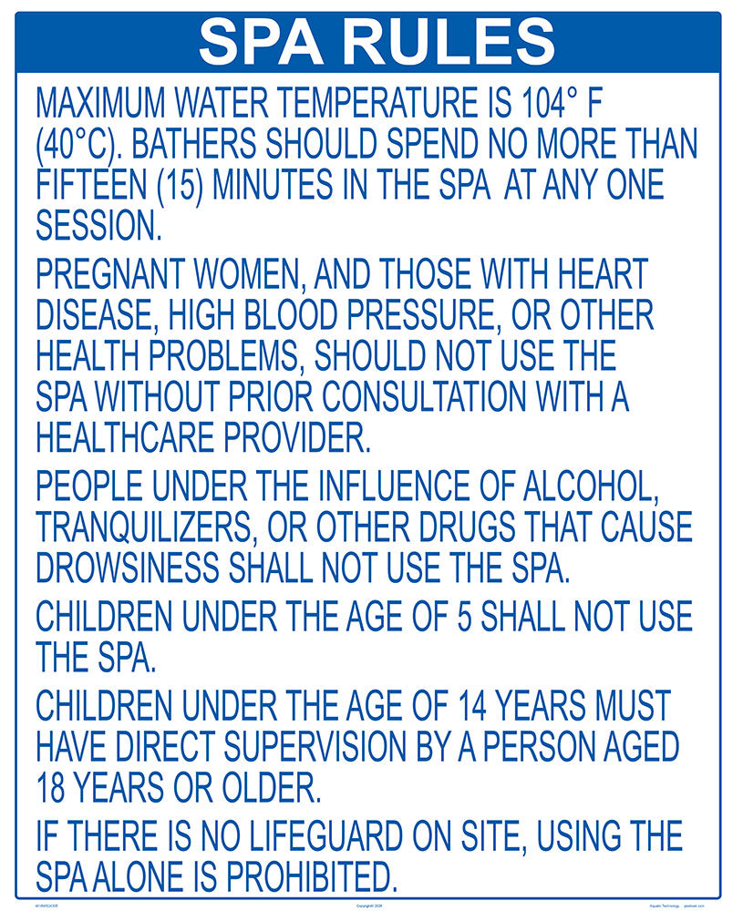 Oregon Spa Rules Sign - 24 x 30 Inches on Heavy-Duty Aluminum