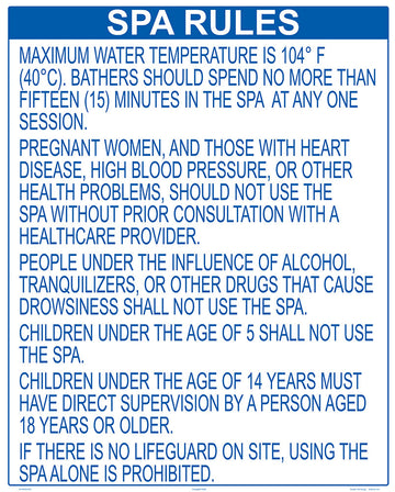 Oregon Spa Rules Sign - 24 x 30 Inches on Heavy-Duty Aluminum