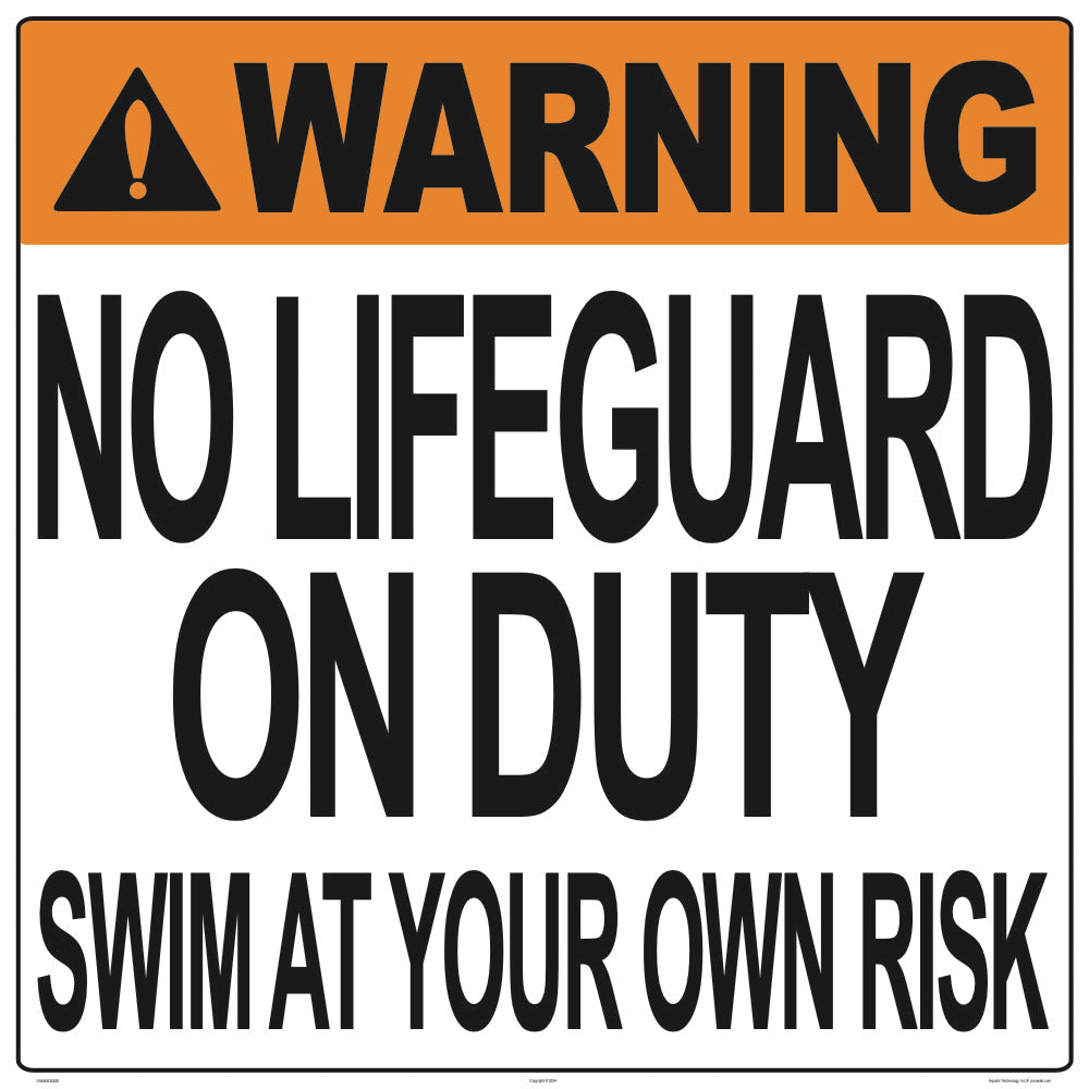 South Carolina No Lifeguard Swim at Your Own Risk Warning Sign - 30 x 30 Inches on Heavy-Duty Aluminum