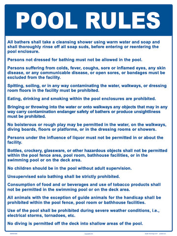 Nevada Pool Rules Sign - 18 x 24 Inches on Styrene Plastic