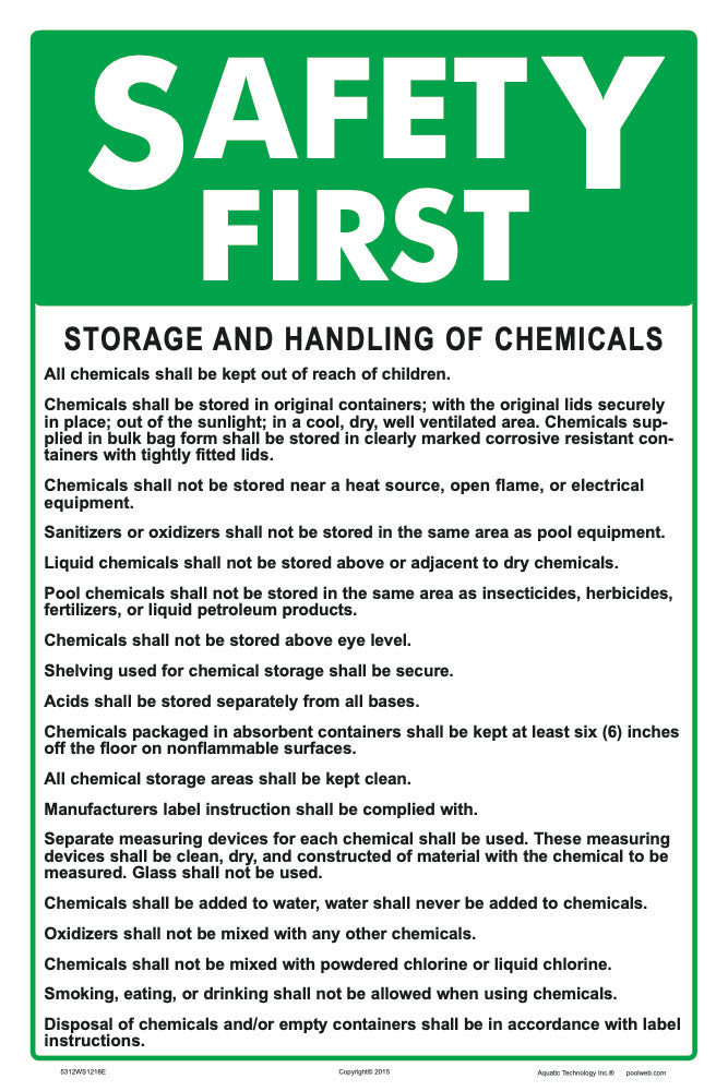 Safety First Storage and Handling Instruction Sign - 12 x 18 Inches on Styrene Plastic