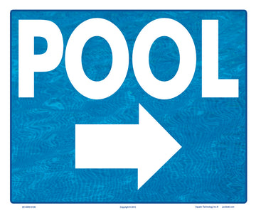 Pool Arrow Right (Water Background) Sign - 12 x 10 Inches on Heavy-Duty Aluminum