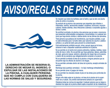 Arizona Pool Rules With Graphic Sign in Spanish - 30 x 24 Inches on Heavy-Duty Aluminum