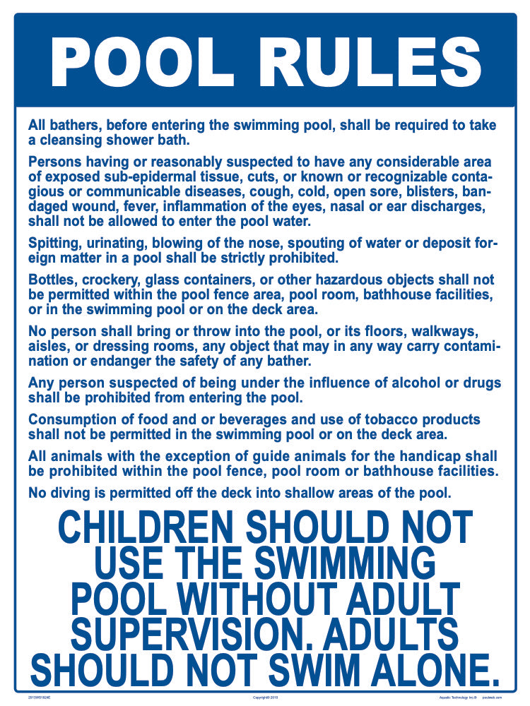 North Carolina Pool Rules Sign - 18 x 24 Inches on Heavy-Duty Aluminum