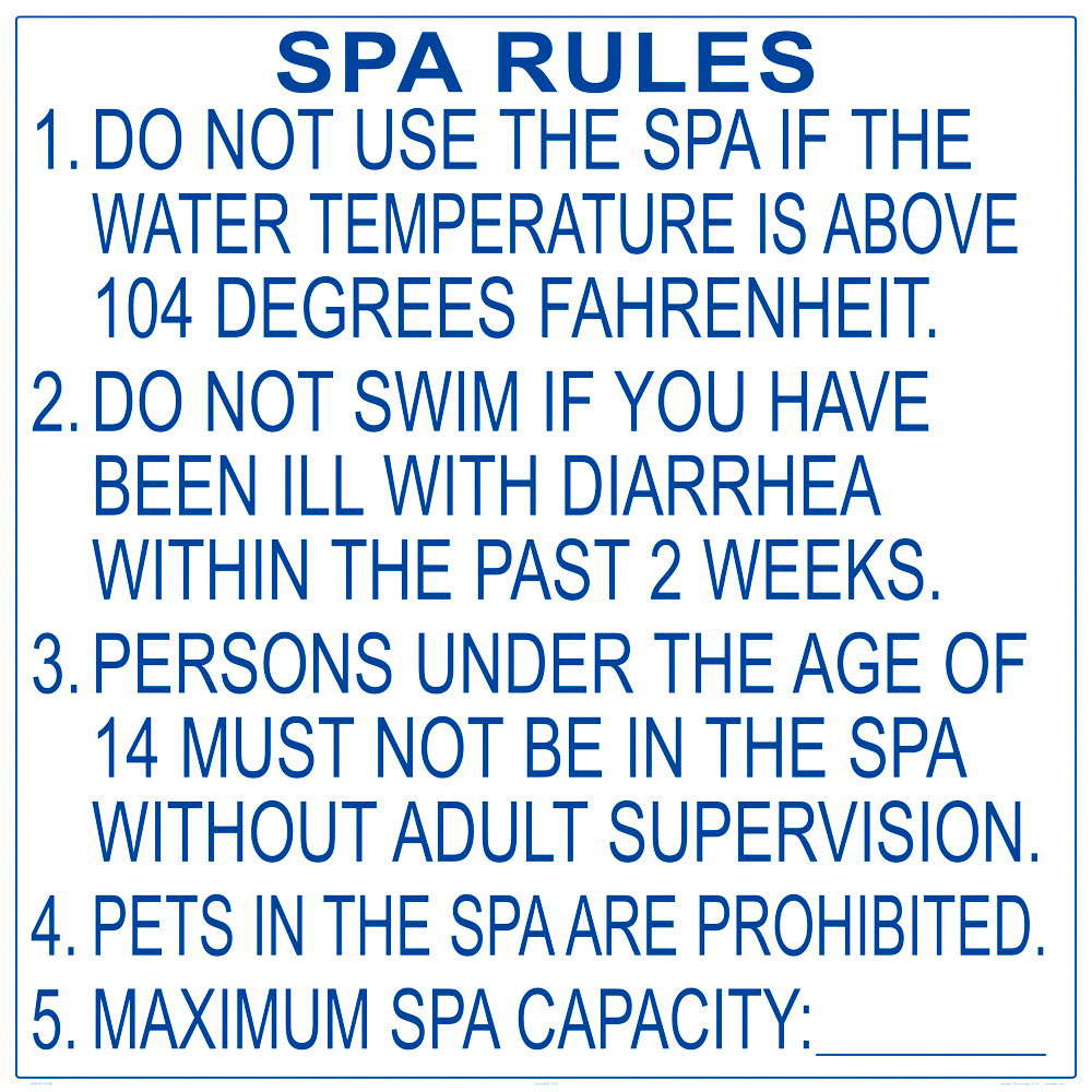 Texas Spa Rules Sign - 36 x 36 Inches on Heavy-Duty Aluminum (Customize or Leave Blank)