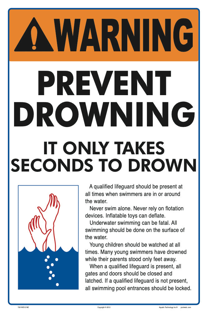 Prevent Drowning Instructional Warning Sign - 12 x 18 Inches on Heavy-Duty Aluminum