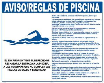 Pool Rules Style B Sign in Spanish - 30 x 24 Inches on Heavy-Duty Aluminum