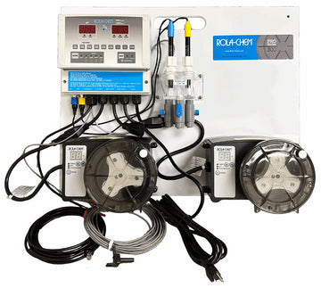 Digital pH/Dual ORP Dual Sanitizer Pool Controller With One 77 and One 38 GPD Pro 300 Chemical Pumps