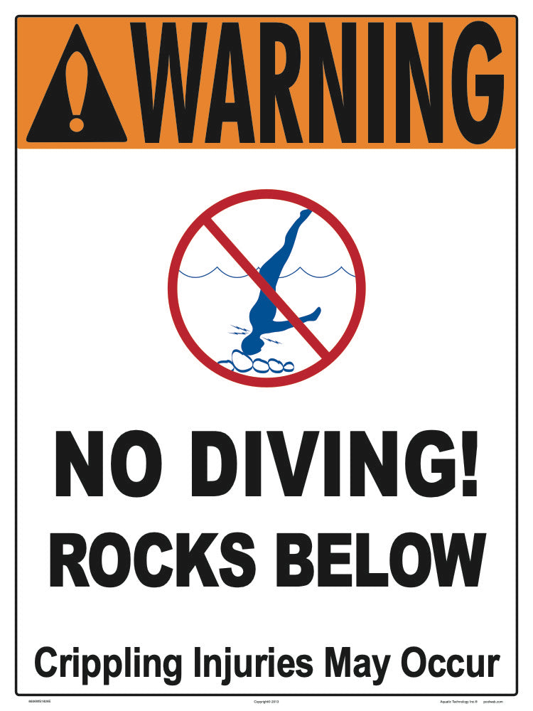 No Diving Rocks Below Warning Sign - 18 x 24 Inches on Heavy-Duty Aluminum