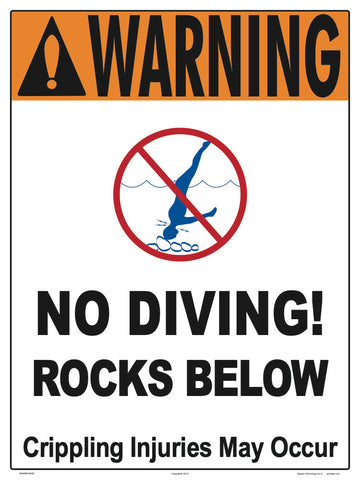 No Diving Rocks Below Warning Sign - 18 x 24 Inches on Heavy-Duty Aluminum