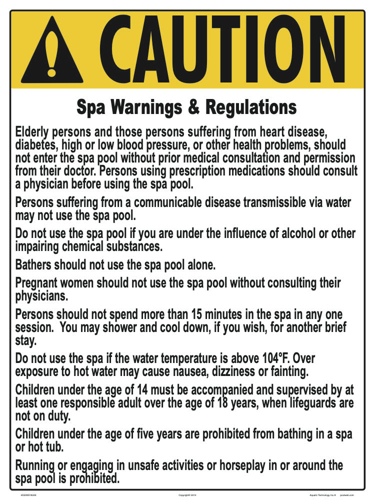 South Dakota and Utah Spa Warnings and Regulations Caution Sign - 18 x 24 Inches on Styrene Plastic