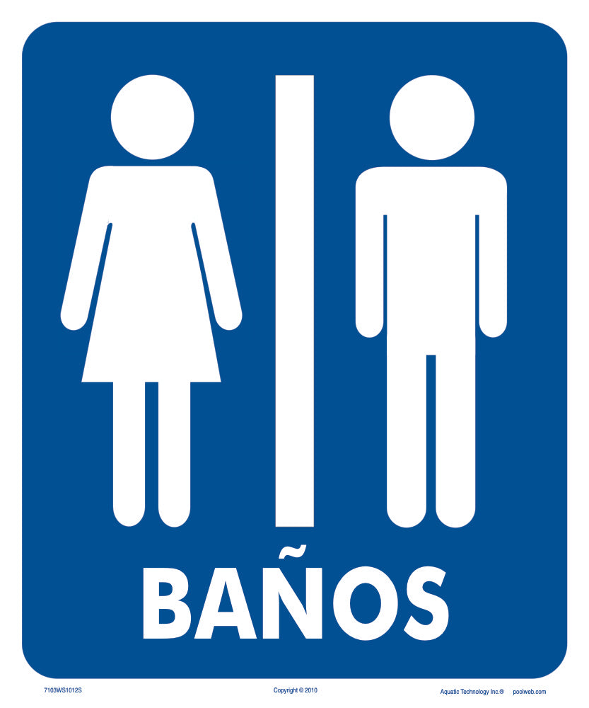Restrooms With Graphics Sign in Spanish - 10 x 12 Inches on Heavy-Duty Aluminum