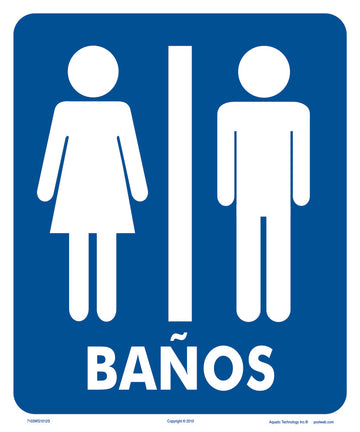 Restrooms With Graphics Sign in Spanish - 10 x 12 Inches on Heavy-Duty Aluminum
