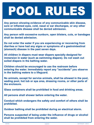 New Jersey Pool Rules Sign - 18 x 24 Inches on Styrene Plastic