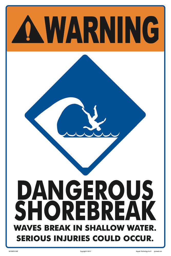 Dangerous Shorebreak Warning Sign - 12 x 18 Inches on Heavy-Duty Aluminum
