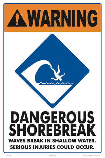 Dangerous Shorebreak Warning Sign - 12 x 18 Inches on Heavy-Duty Aluminum