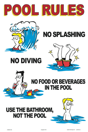 Pool Rules Humor Sign - 12 x 18 Inches on Heavy-Duty Aluminum