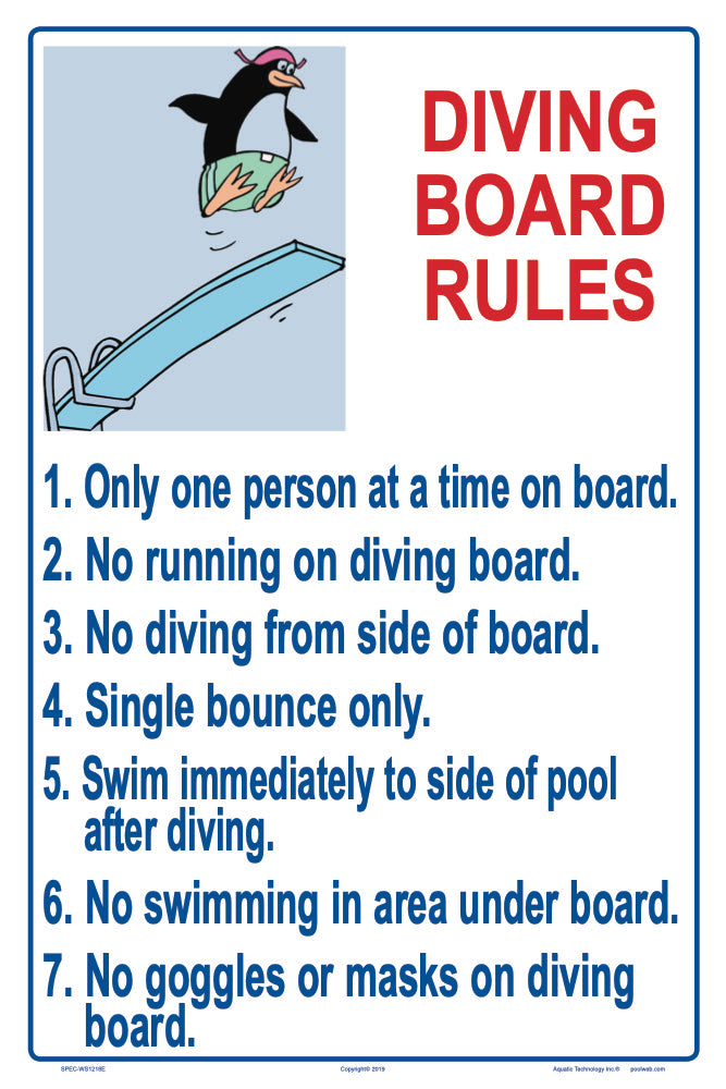 Diving Rules With Penguin Sign - 12 x 18 Inches on Heavy-Duty Aluminum