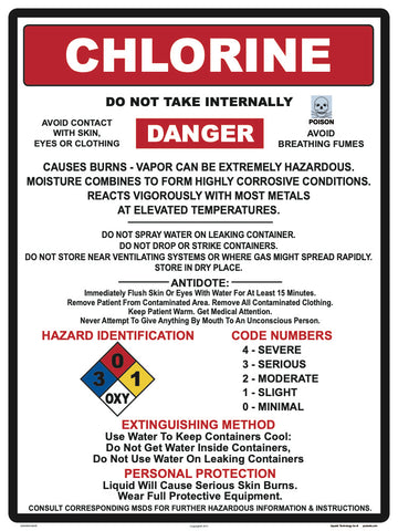 Chlorine Danger Instruction Sign - 18 x 24 Inches on Styrene Plastic