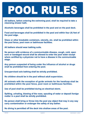 Delaware Pool Rules Sign - 18 x 24 Inches on Styrene Plastic