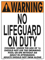 Massachusetts/New York No Lifeguard Warning Sign (16 Years and Under) - 18 x 24 Inches on Heavy-Duty Aluminum