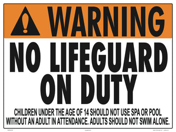Virginia/West Virgnia No Lifeguard Warning Sign (14 Years and Under) - 24 x 18 Inches on Styrene Plastic
