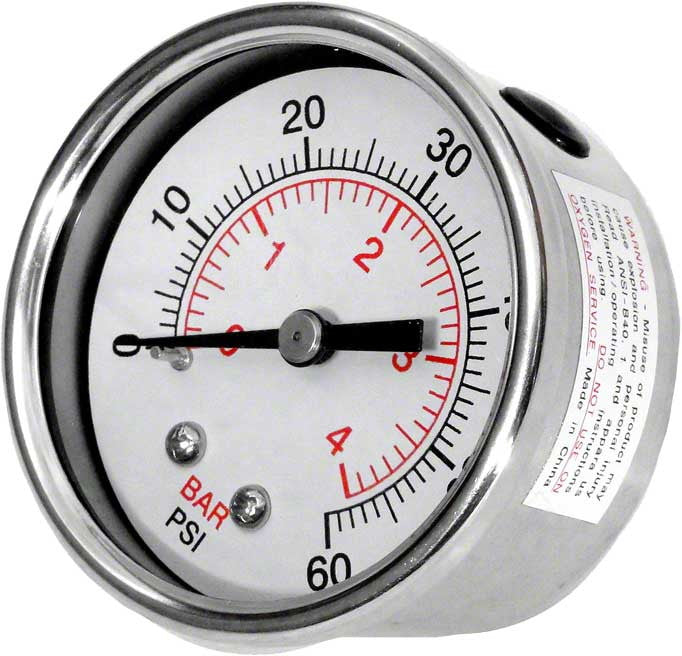 Clearwater/Crystal Water Pressure Gauge - 0-60 PSI - Back Mount Stainless Steel