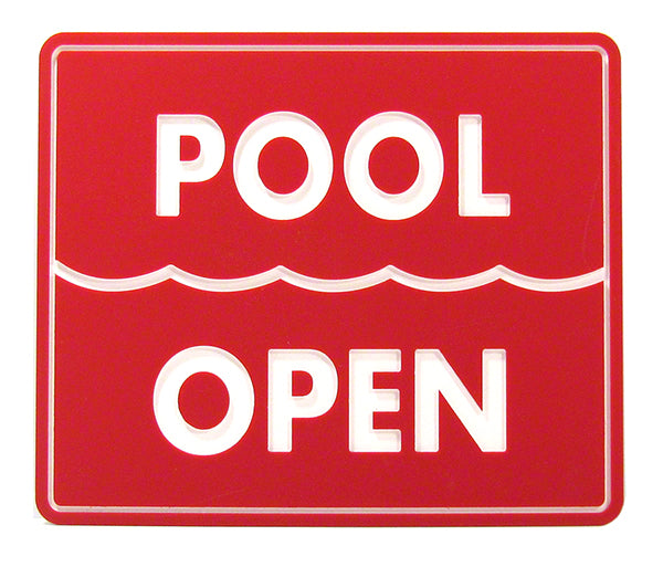 Pool Open Sign - 12 x 10 Inches Engraved on Red/White Heavy-Duty Plastic .25