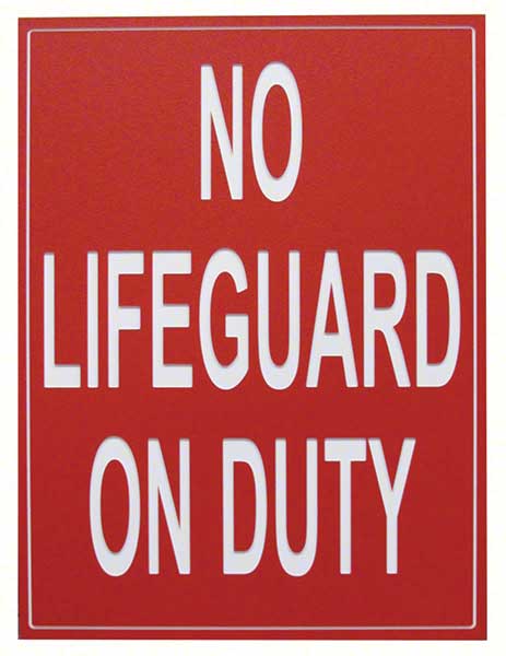No Lifeguard on Duty Sign - 12 x 18 Inches Engraved on Red/White Heavy-Duty Plastic .25