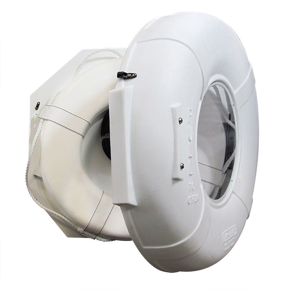 Safety Station Cabinet Equipped With 30 Inch USCG Life Ring Buoy and Throw Line - White